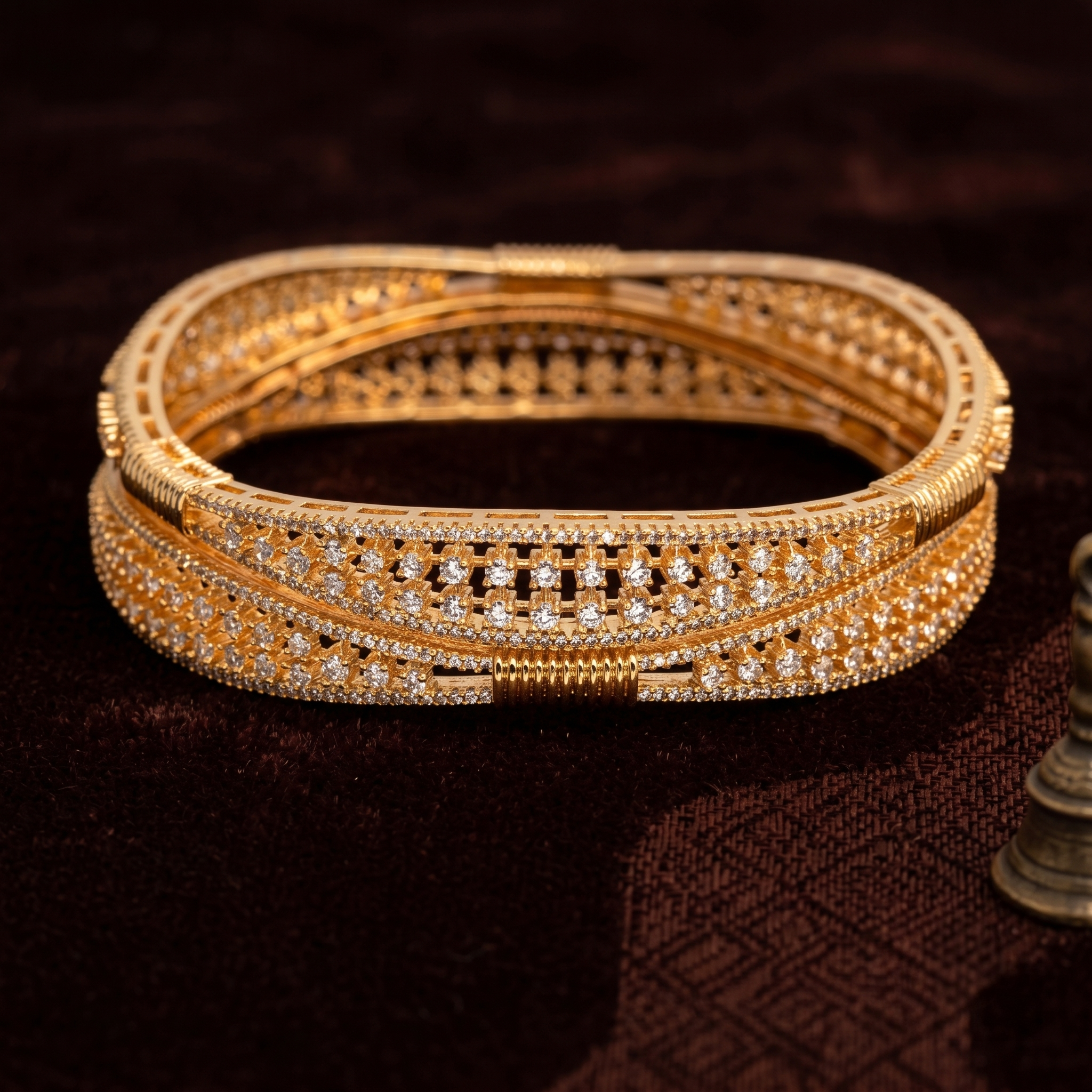 Diamond Pattern Gold Plated AD Bangle detailed view - Avalna